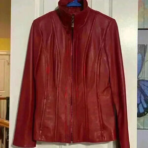 Jones New York Red genuine  Leather Blazer/Jacket coat fitted size small